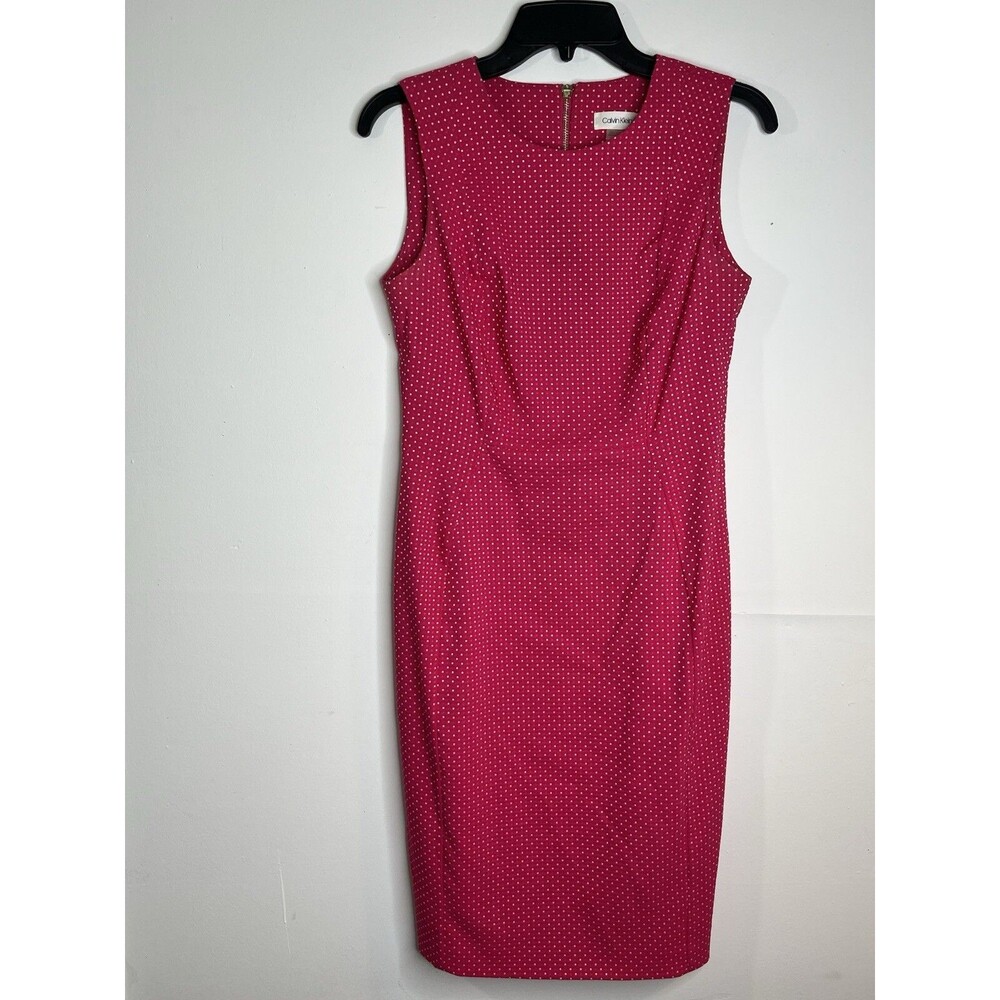 Calvin Klein Barbie Pink Jacquard Dots Sleeveless Sheath Dress Size 6